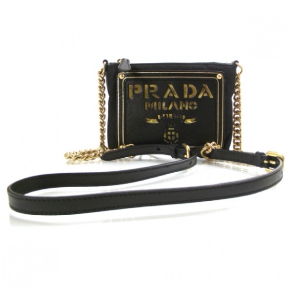 PRADA Tessuto Bandoliera Logo Shoulder Crossbody Bag Oro Nero - Picture 1 of 7